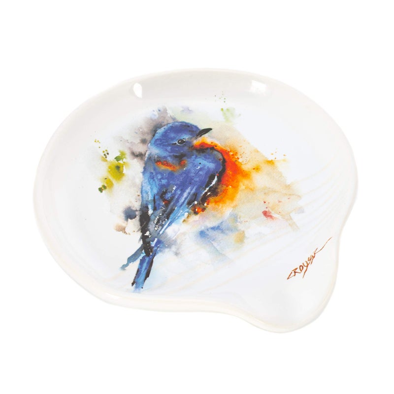 DEMDACO Dean Crouser Bluebird Watercolor 5 x 5 Glossy Ceramic Stoneware Spoon Rest - Image 4